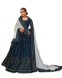 Charismatic Teal A-Line Embroidered Designer Lehenga Choli With Contrasting Dupatta SNT-70001