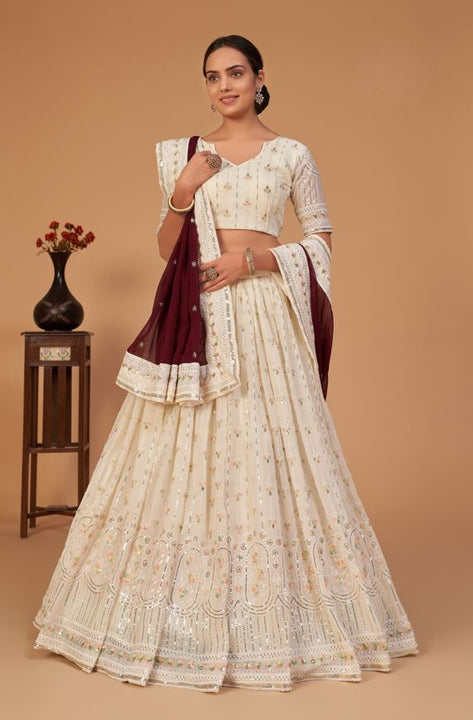 Stunning Beige Beauty A Line Embroidered Designer Lehenga Choli