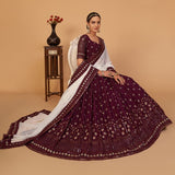 Majestic Maroon A-Line Embroidered Designer Lehenga Choli With Contrasting Dupatta SNT-70003