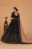 Black Night Beauty A-Line Embroidered Designer Lehenga Choli With Contrasting Dupatta SNT-70004