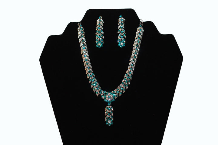 Dazzling Silver Blue Necklace and Earrings Set