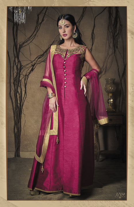 Radiant Cerise Silk Indo-Western Anarkali