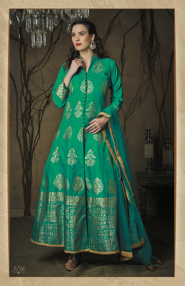 Refreshing Jade Garden Silk Indo Western Anarkali