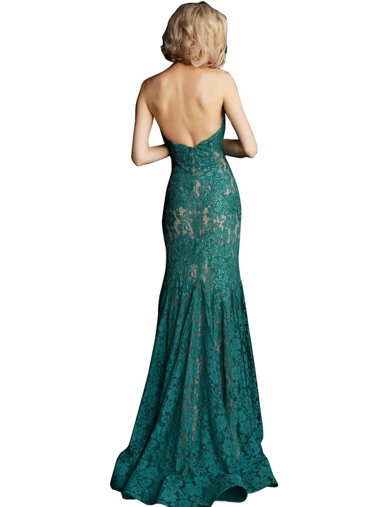 Jovani Emerald Fitted Strapless Lace Formal Dress