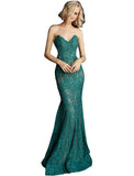 Jovani Emerald Fitted Strapless Lace Formal Dress