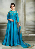 Mystifying Turquoise Silk Indo Western Anarkali Gown