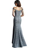 Jovani Gunmetal Glitter Off the Shoulder High Low Prom Dress