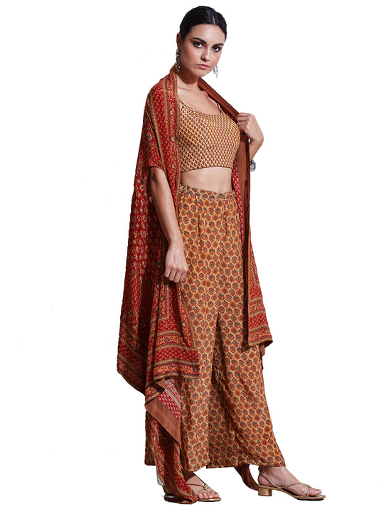 Ritu Kumar Rust & Beige Printed Ensemble