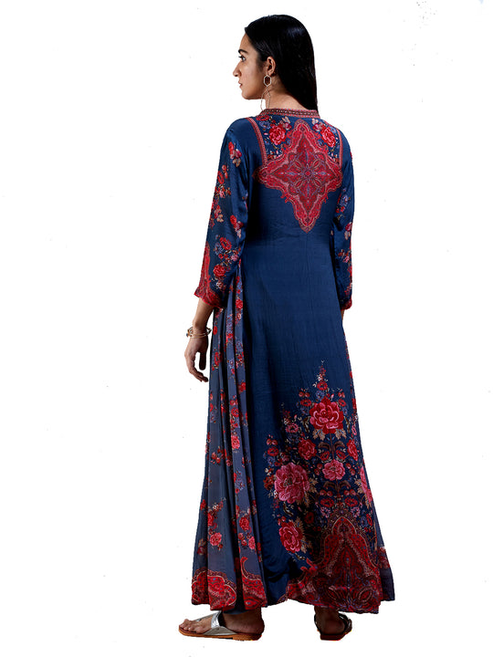 Ritu Kumar Greyish Blue & Red Printed Suit Set