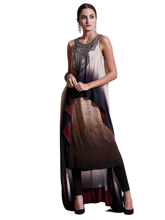 Ritu Kumar Beige & Black Paisley Layered Kurta Set Ritu Kumar Beige & Black Paisley Layered Kurta Set