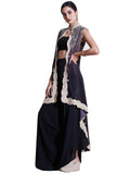 Ritu Kumar Beige & Black Embroidered Cape with Trouser