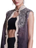 Ritu Kumar Beige & Black Embroidered Cape with Trouser
