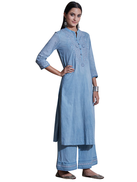 Ritu Kumar Powder Blue Embroidered Suit Set