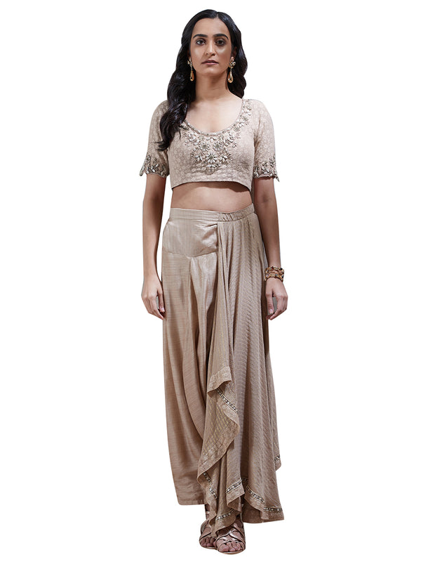 Ritu Kumar Beige Embroidered Pre-Draped Saree