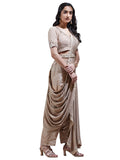 Ritu Kumar Beige Embroidered Pre-Draped Saree