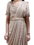 Ritu Kumar Beige Embroidered Pre-Draped Saree