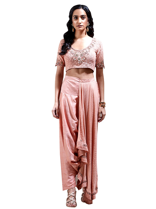 Ritu Kumar Peach Embroidered Pre-Draped Saree