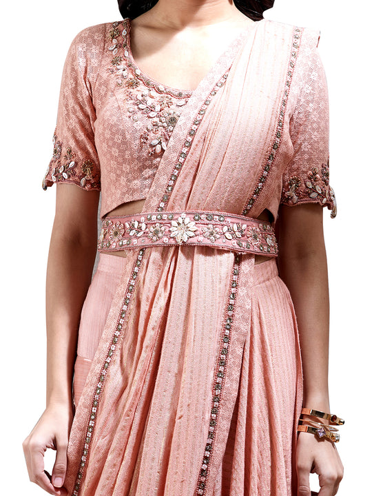 Ritu Kumar Peach Embroidered Pre-Draped Saree