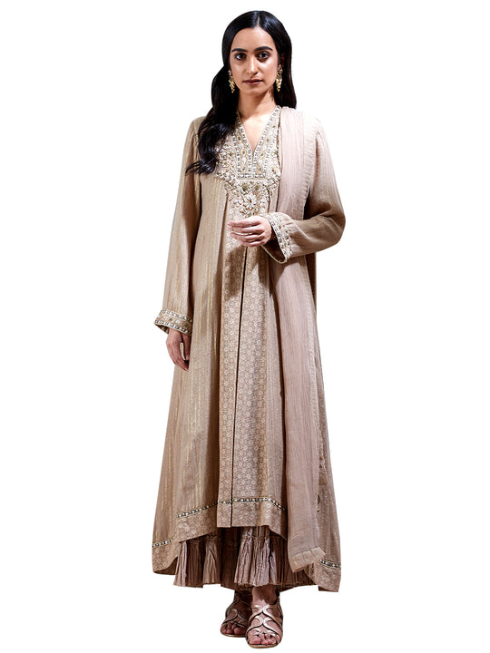 Ritu Kumar Beige Embroidered Suit Set