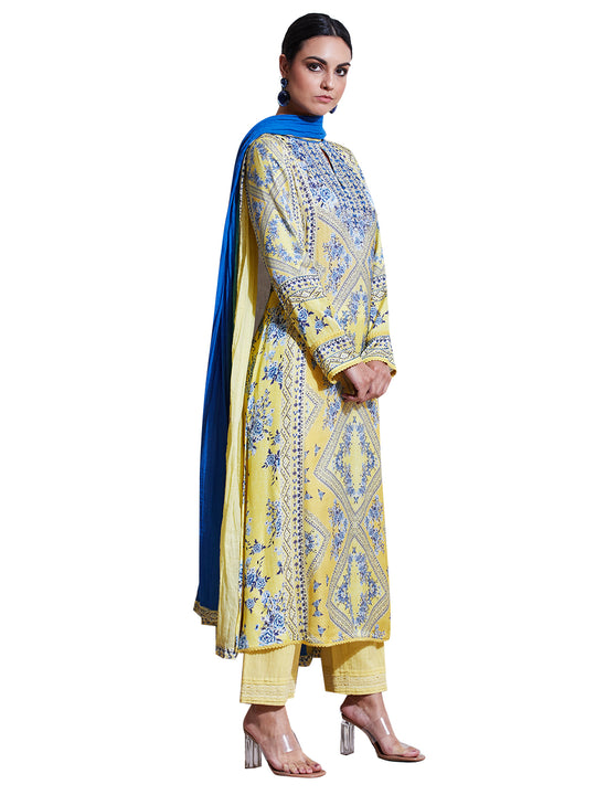 Ritu Kumar Lemon Yellow Printed Suit Set
