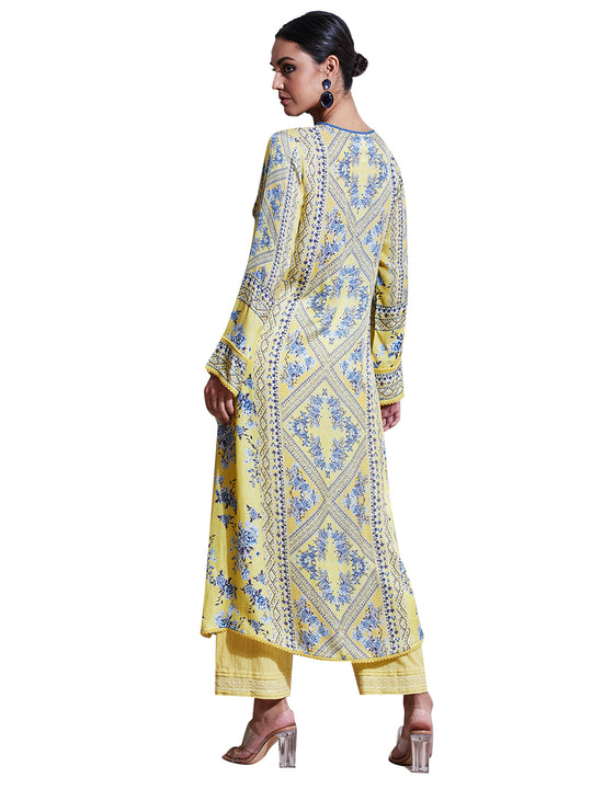 Ritu Kumar Lemon Yellow Printed Suit Set