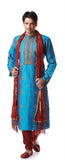 Royal Look Blue Green Embroidered Silk Kurta Size 42