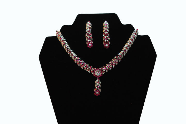 Dazzling Pink & Silver Necklace and Earrings Set