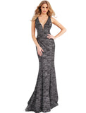 Jovani Black Multi Glitter Jersey Plunging Neckline Prom Dress