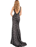 Jovani Black Multi Glitter Jersey Plunging Neckline Prom Dress