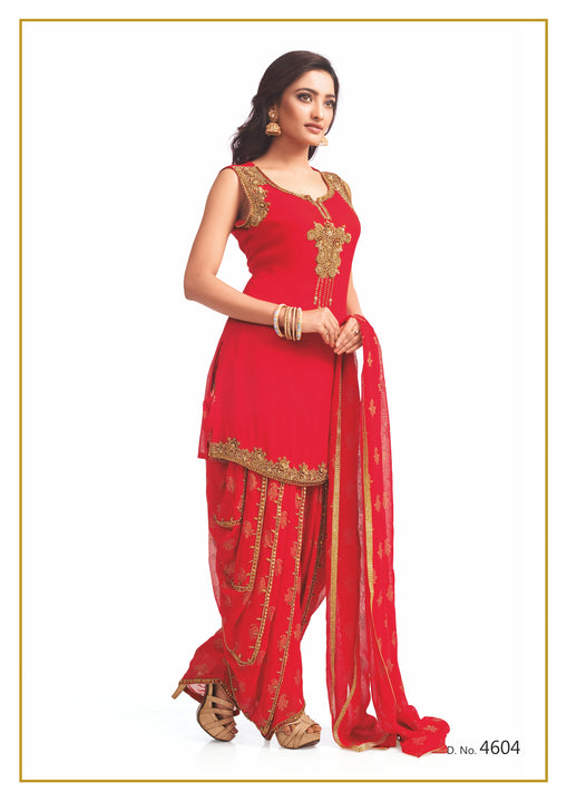 Red and Gold Festive Patiyala Suit