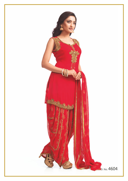 red patiyala dress Red color embroidered work party wear patiala suit with dupatta