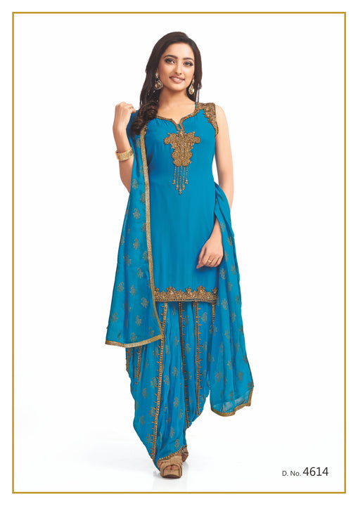 Sky Blue and Gold Festive Patiyala Suit