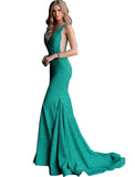 Jovani Jade Fitted Plunging Neckline Gown Dress