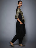 Grey & Black Jamawar Print Top With Dhoti pant -Side