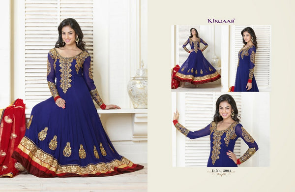 Royal Blue and Gold Long Anrakali  (D. No. 5004)