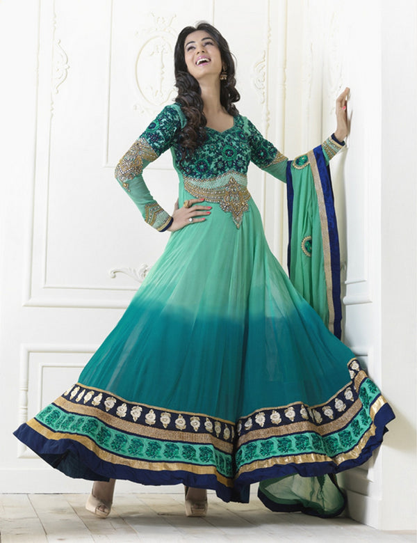 Dark Cyan Georgette Anarkali Salwar Kameez (D. No. 5010)