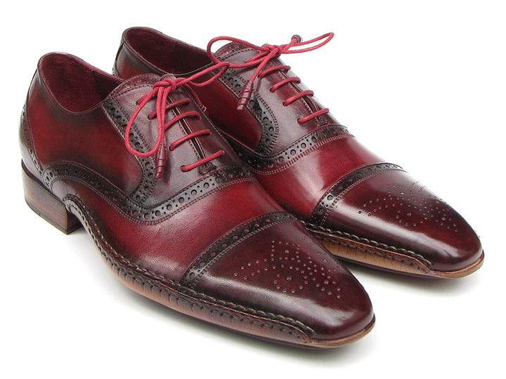Paul Parkman Men's Side Handsewn Captoe Oxfords Red/Bordeaux Shoes (Id#5032) Size 7.5 D(M) US
