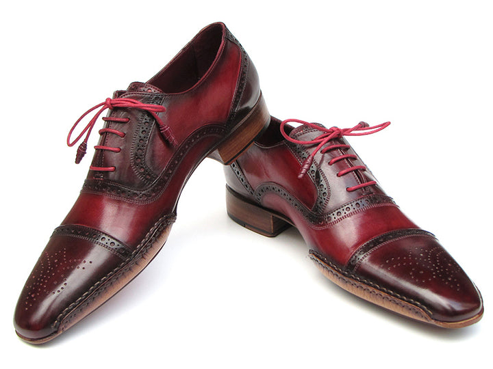 Paul Parkman Men's Side Handsewn Captoe Oxfords Red/Bordeaux Shoes (Id#5032) Size 8-8.5 D(M) US