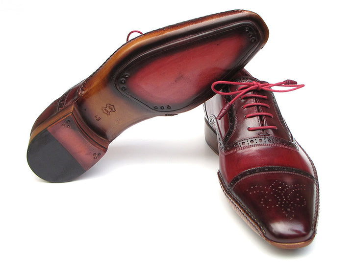 Paul Parkman Men's Side Handsewn Captoe Oxfords Red/Bordeaux Shoes (Id#5032) Size 7.5 D(M) US