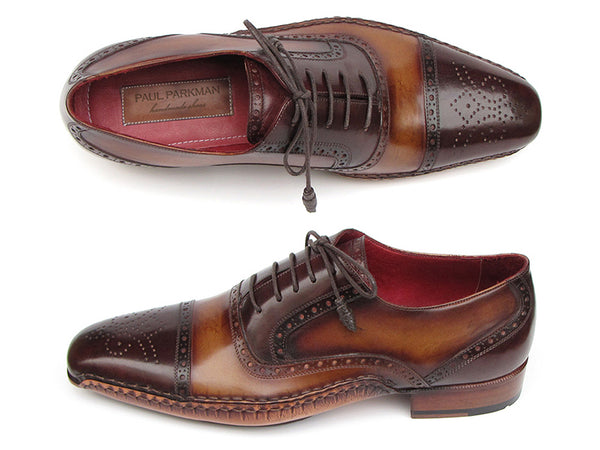 Paul Parkman Men's Captoe Oxfords Brown Hand Painted Shoes (Id#5032)