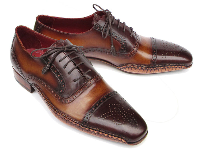 Paul Parkman Men's Captoe Oxfords Brown Hand Painted Shoes (Id#5032) Size 12-12.5 D(M) US