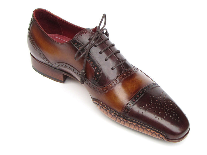 Paul Parkman Men's Captoe Oxfords Brown Hand Painted Shoes (Id#5032) Size 7.5 D(M) US