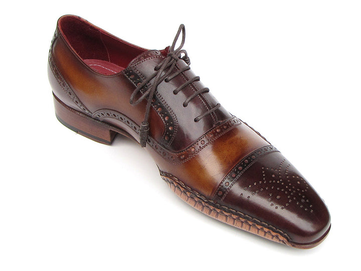 Paul Parkman Men's Captoe Oxfords Brown Hand Painted Shoes (Id#5032) Size 11.5 D(M) US