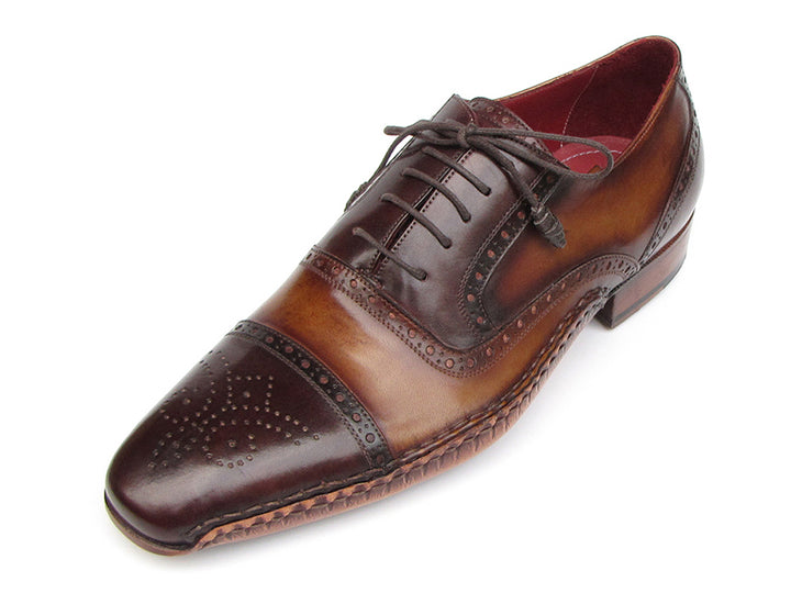 Paul Parkman Men's Captoe Oxfords Brown Hand Painted Shoes (Id#5032) Size 6 D(M) US