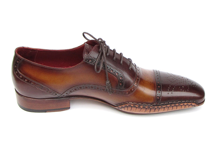 Paul Parkman Men's Captoe Oxfords Brown Hand Painted Shoes (Id#5032)