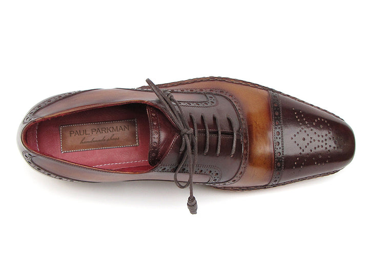 Paul Parkman Men's Captoe Oxfords Brown Hand Painted Shoes (Id#5032) Size 8-8.5 D(M) US