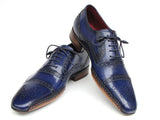 Paul Parkman Men's Captoe Navy Blue Hand Painted Oxfords Shoes (Id#5032)