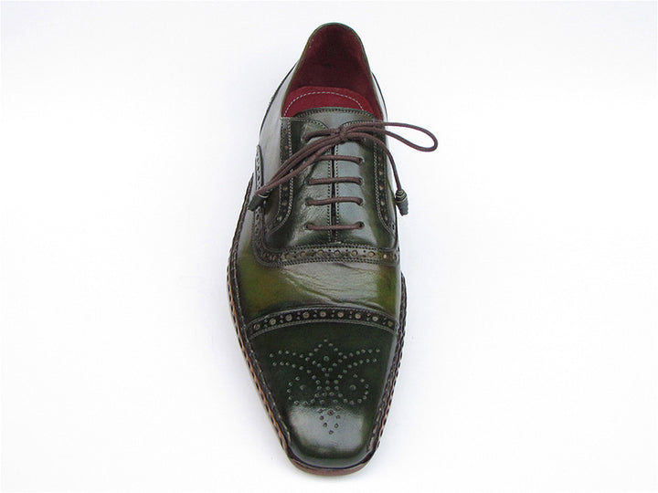 Paul Parkman Men's Side Handsewn Captoe Oxfords Green / Yellow Shoes (Id#5032) Size 9-9.5 D(M) Us