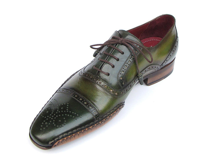 Paul Parkman Men's Side Handsewn Captoe Oxfords Green / Yellow Shoes (Id#5032)