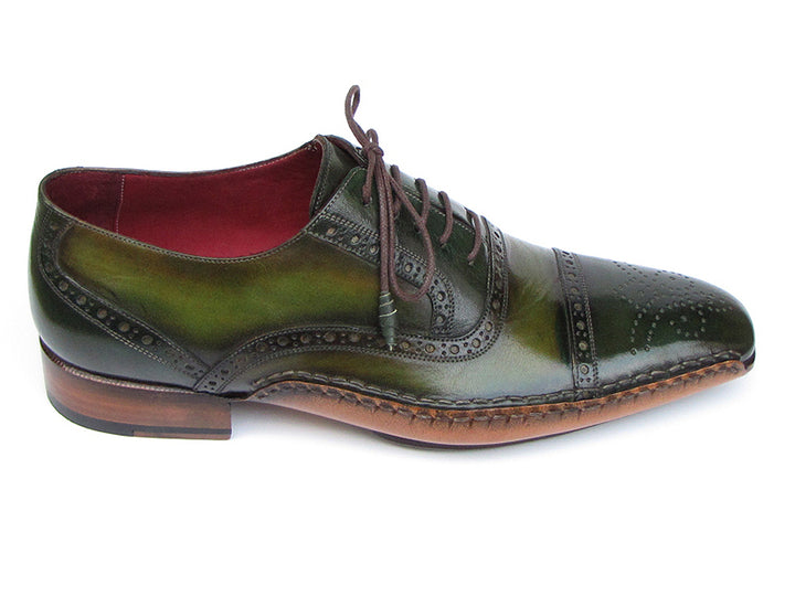 Paul Parkman Men's Side Handsewn Captoe Oxfords Green / Yellow Shoes (Id#5032) Size 9-9.5 D(M) Us